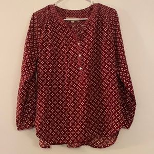 LOFT Deep Red Printed Blouse in Petite Medium